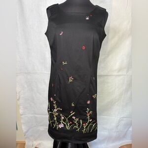 Sag Harbor Black Embroidered Floral Dress – Size 10